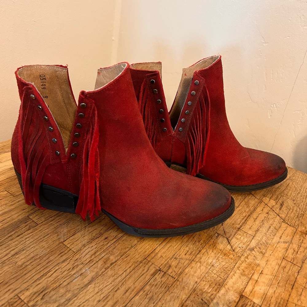 Circle G Red Ankle Boots with Fringe